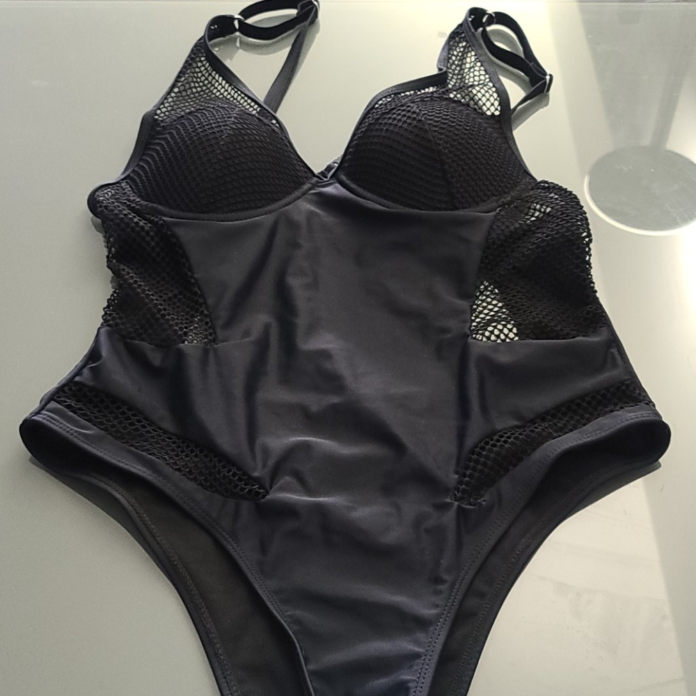 Black Mesh One Piece Swimsuit